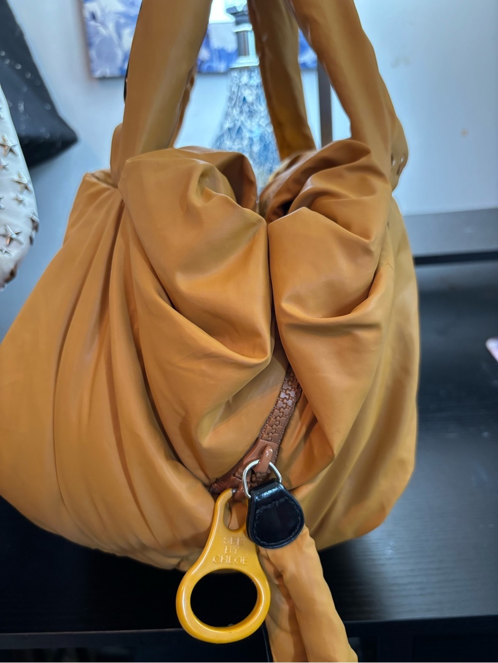 See by Chloé Joyrider Puffy Nylon Tote Bag - Saffron Yellow (with Sheep Charm!) - Picture 5 of 16